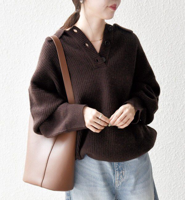 SHIPS any「SHIPS any:〈手洗い可能〉AQUA カシミヤ ミックス ポロ ニット」|ニット・セーター|