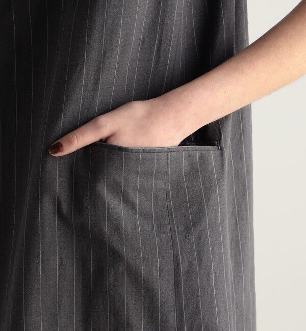 BACCA「リネンコットンストライプ ノーカラーベスト」|ノーカラージャケット|