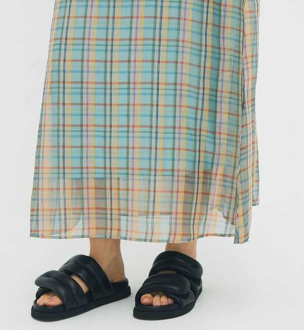 CABaN「リネンシルクオーガンジーチェック フロンタブルワンピース」|ワンピース|