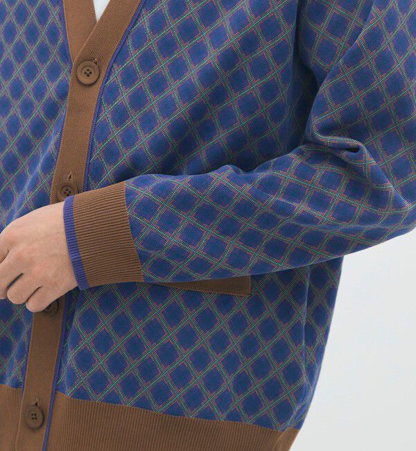 CABaN「コットンポリエステル チェックジャカード Vネックカーディガン」|ニット・セーター|