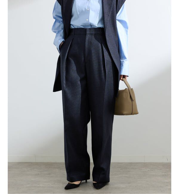 IENA「&NAVY ツイーディーパンツ」|スラックス|ネイビー