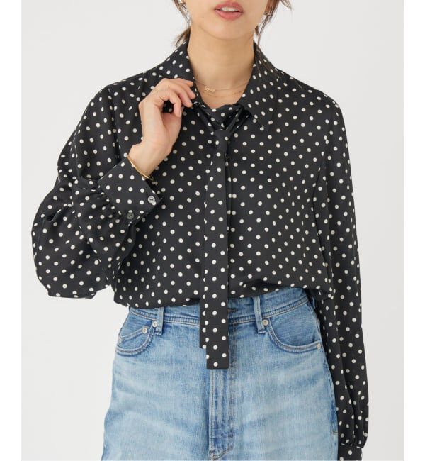 IENA「《WEB限定/追加4予約》サテンドットタイ付ブラウス」|シャツ・ブラウス|