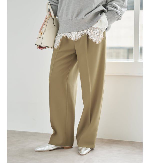 Spick and Span「トロストレッチ1タックパンツ」|スラックス|ベージュ