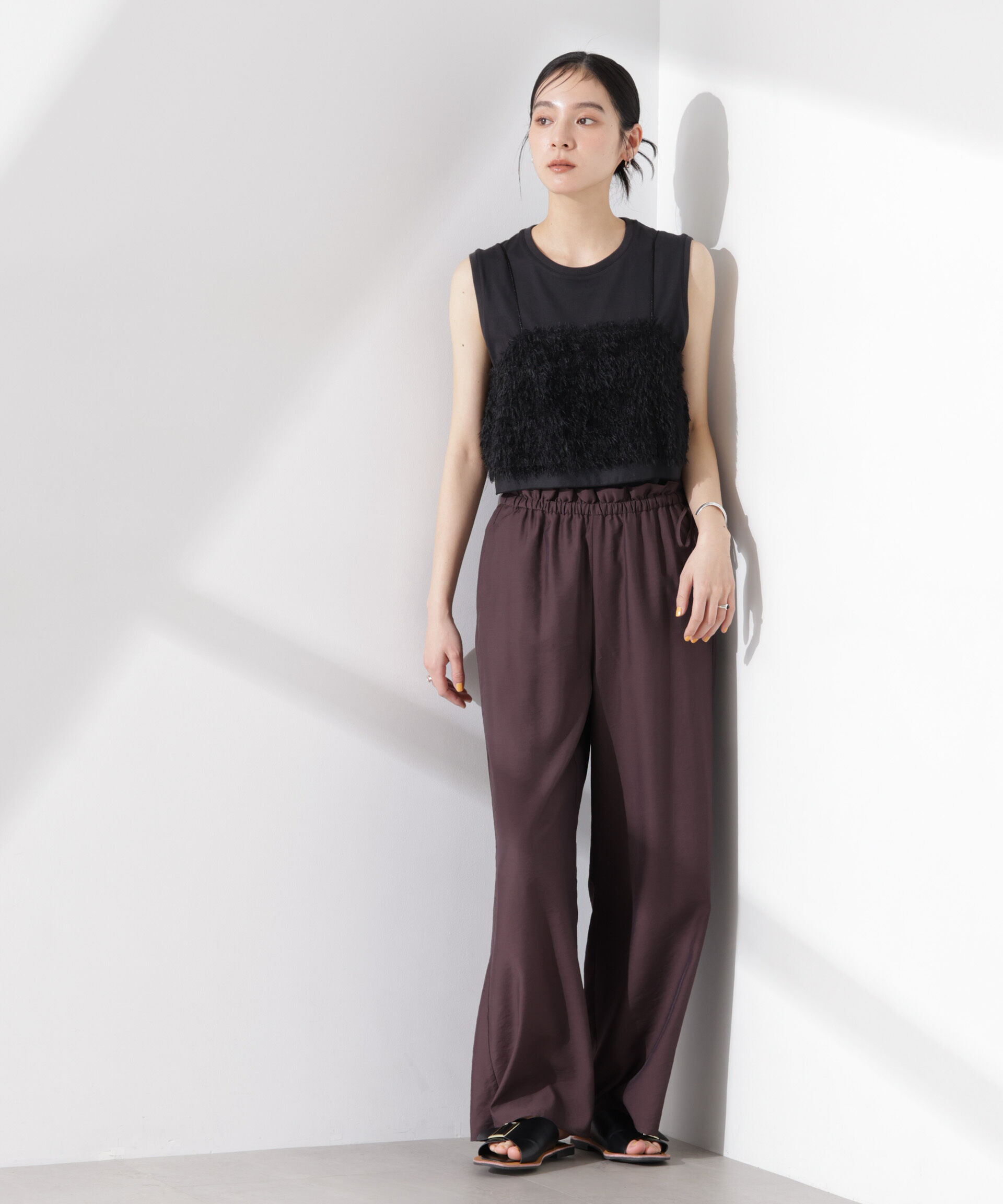 nano･universe「フリルワイドイージーパンツ（セットアップ可）」|チノ|