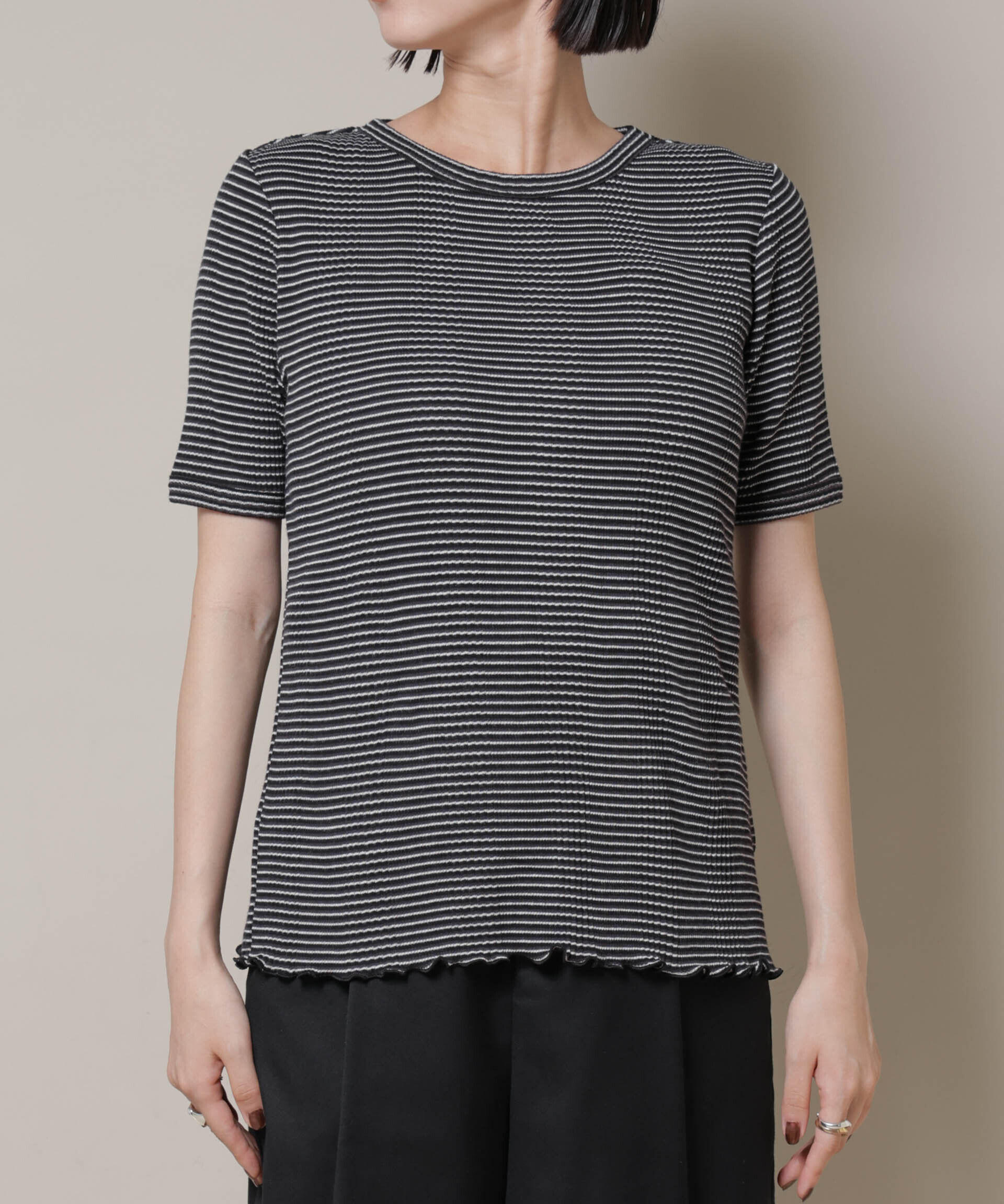 nano･universe「マルチボーダーテレコリブカットトップス」|Tシャツ・カットソー|