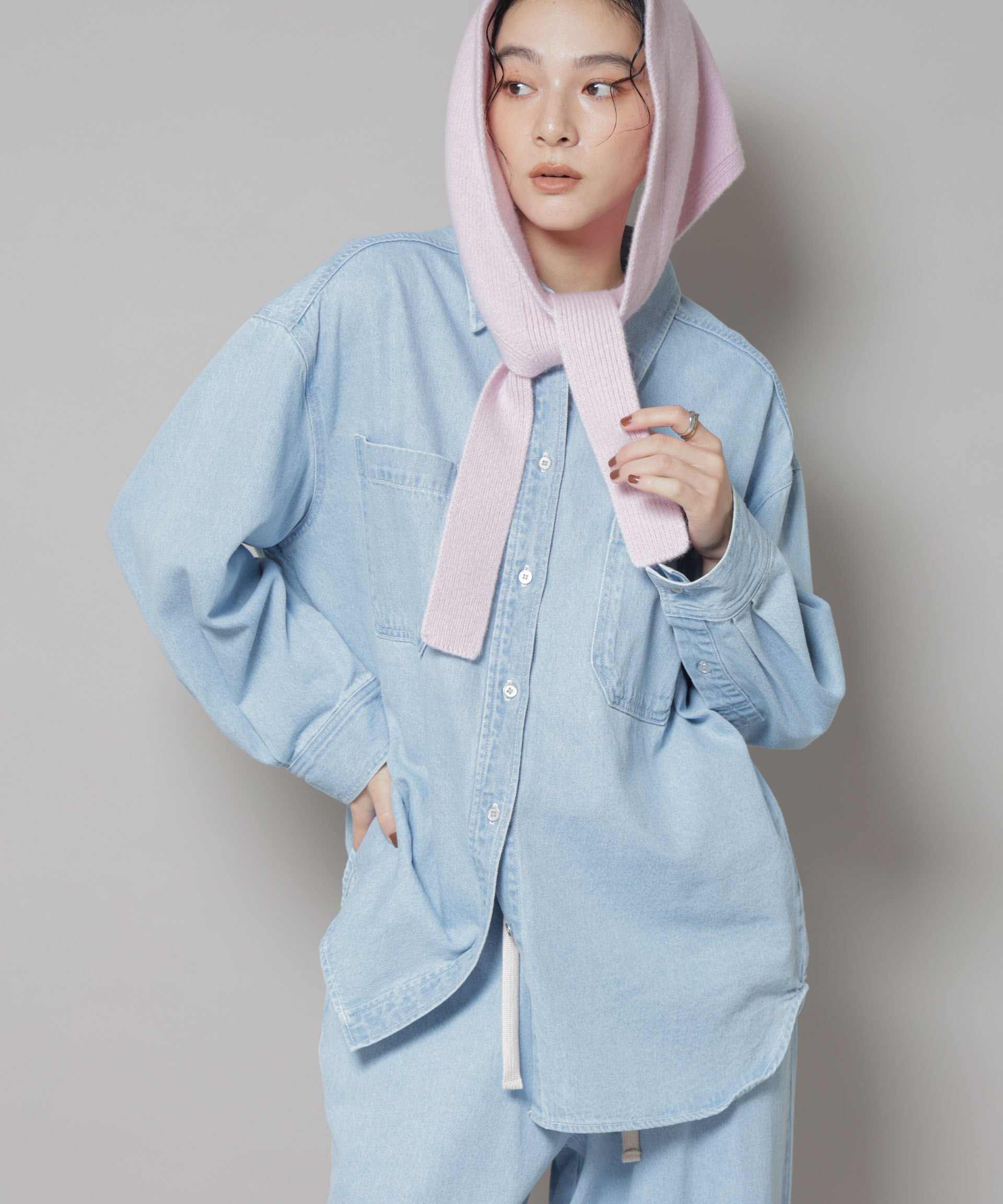 nano･universe「刺繍入りデニムワイドシャツ(セットアップ可)」|シャツ・ブラウス|