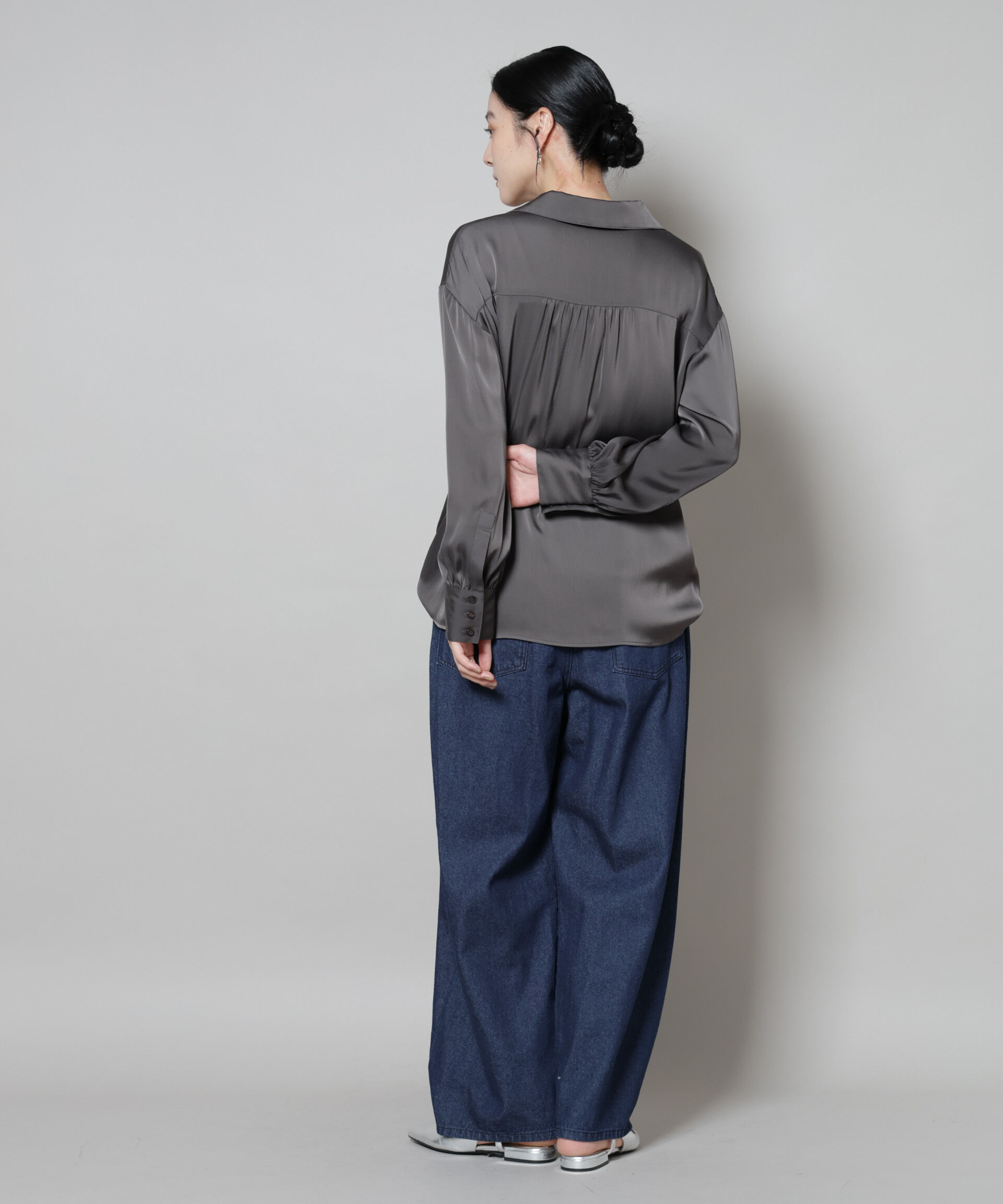 nano･universe「サテンオープンカラーシャツ(セットアップ可)」|シャツ・ブラウス|