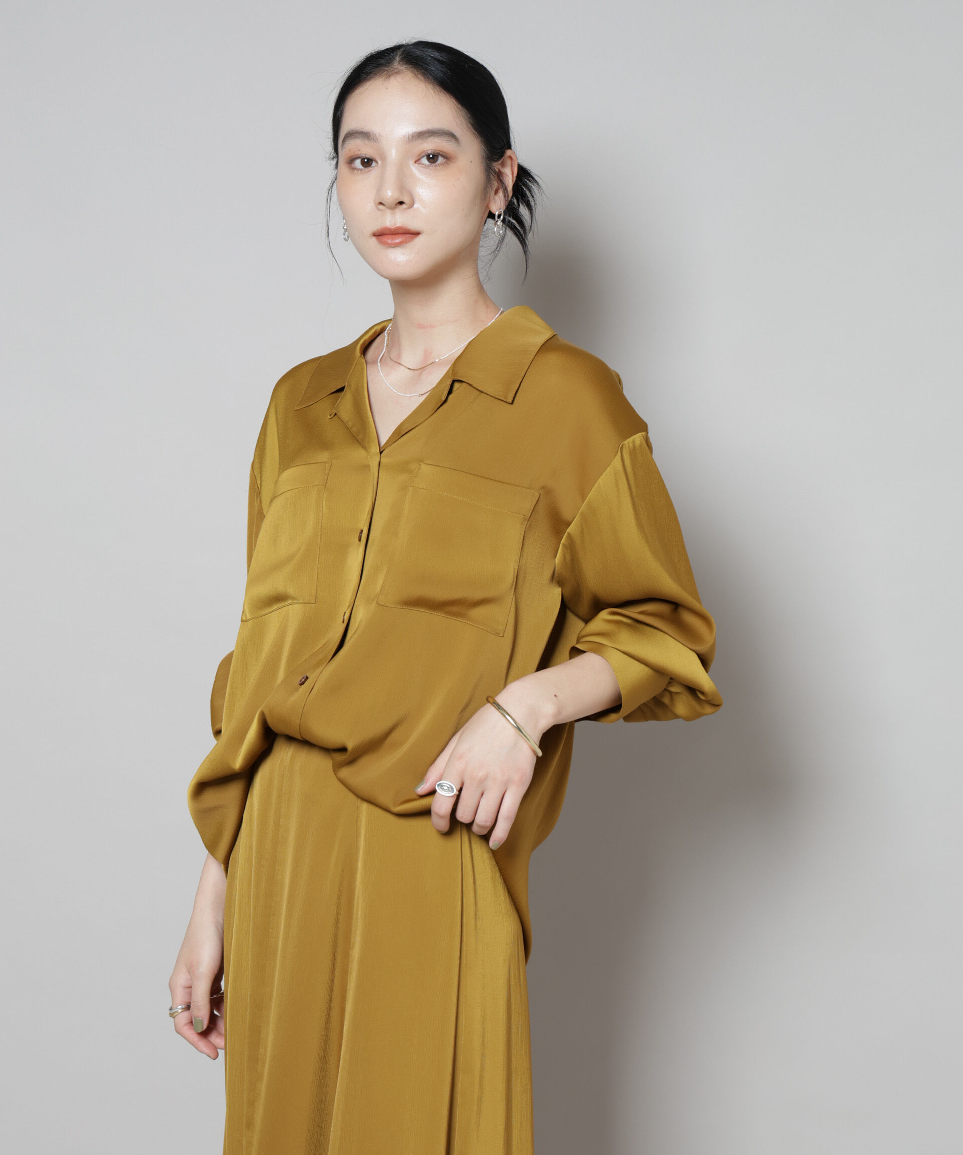 nano･universe「サテンオープンカラーシャツ(セットアップ可)」|シャツ・ブラウス|