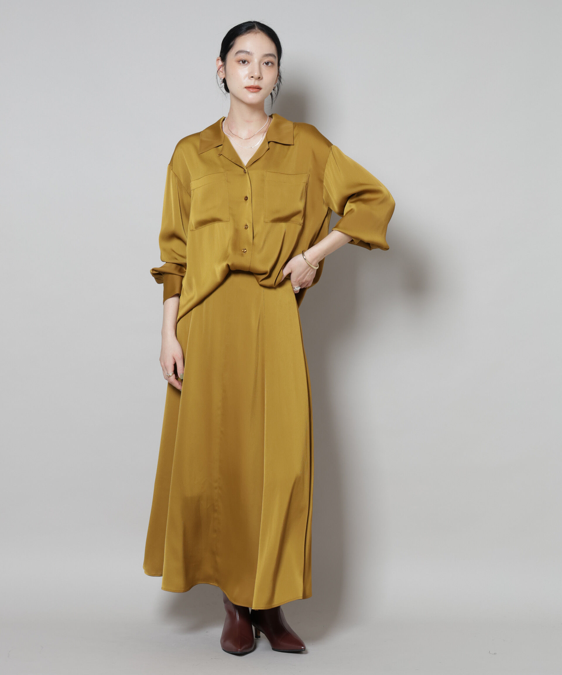 nano･universe「サテンオープンカラーシャツ(セットアップ可)」|シャツ・ブラウス|