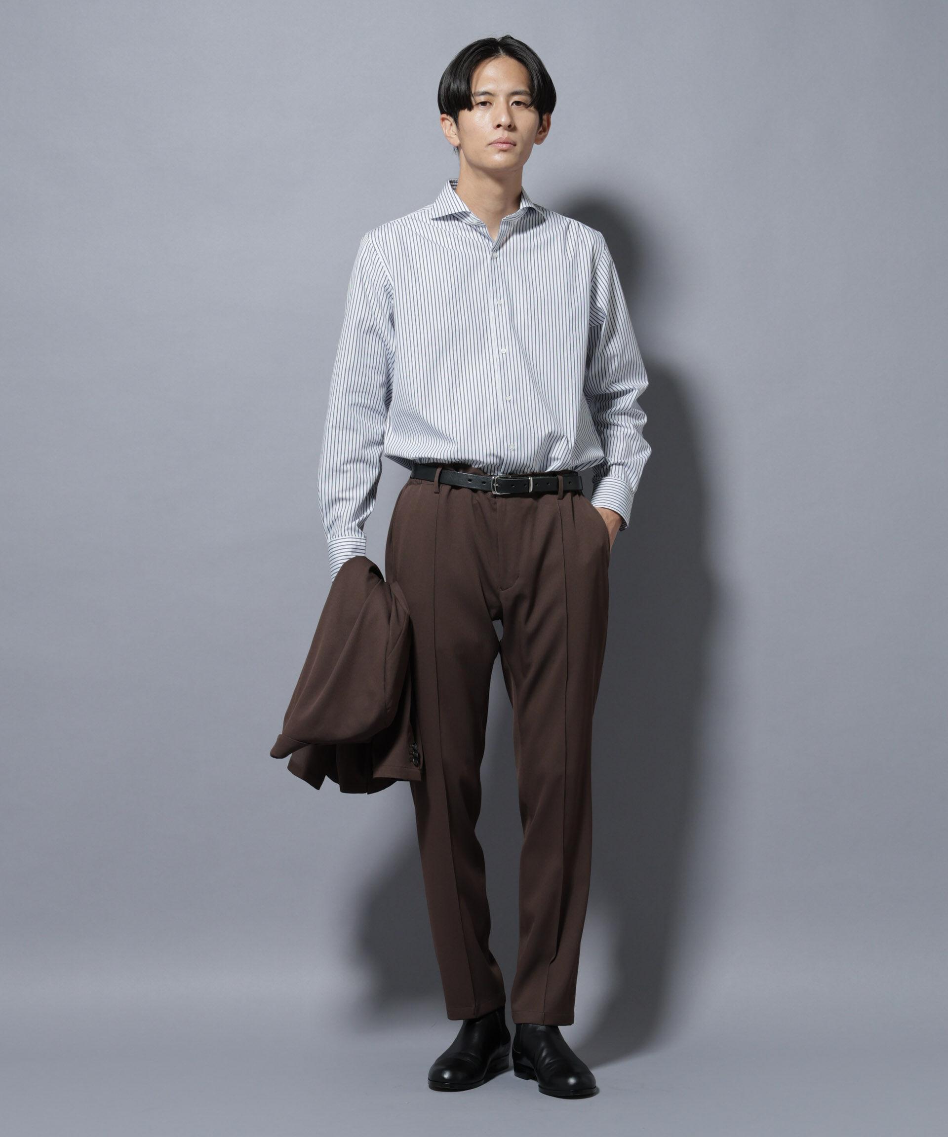 nano･universe「「N shirt」Anti Soaked(R)汗染み防止ホリゾンタルカラーシャツ長袖」|シャツ・ブラウス|