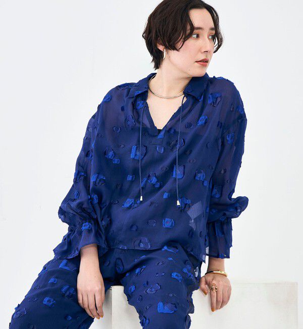 NOLLEY'S「《セットアップ対応》【KIRYU】MIXウォッシャブルフラワー柄ウォッシャブルジャガードブラウス」|シャツ・ブラウス|