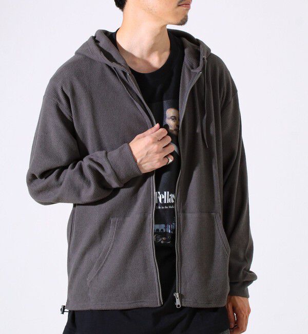 GLOSTER「【レイヤードに最適】起毛ワッフル 裾ドロストジップパーカー」|パーカー|