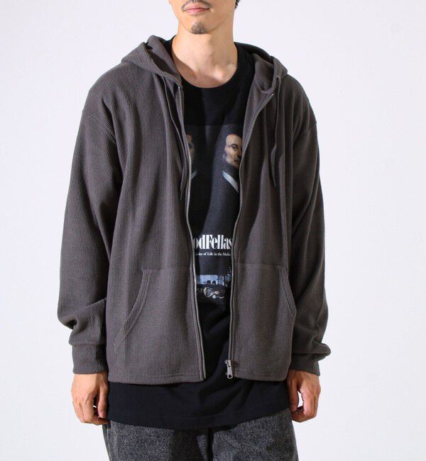 GLOSTER「【レイヤードに最適】起毛ワッフル 裾ドロストジップパーカー」|パーカー|