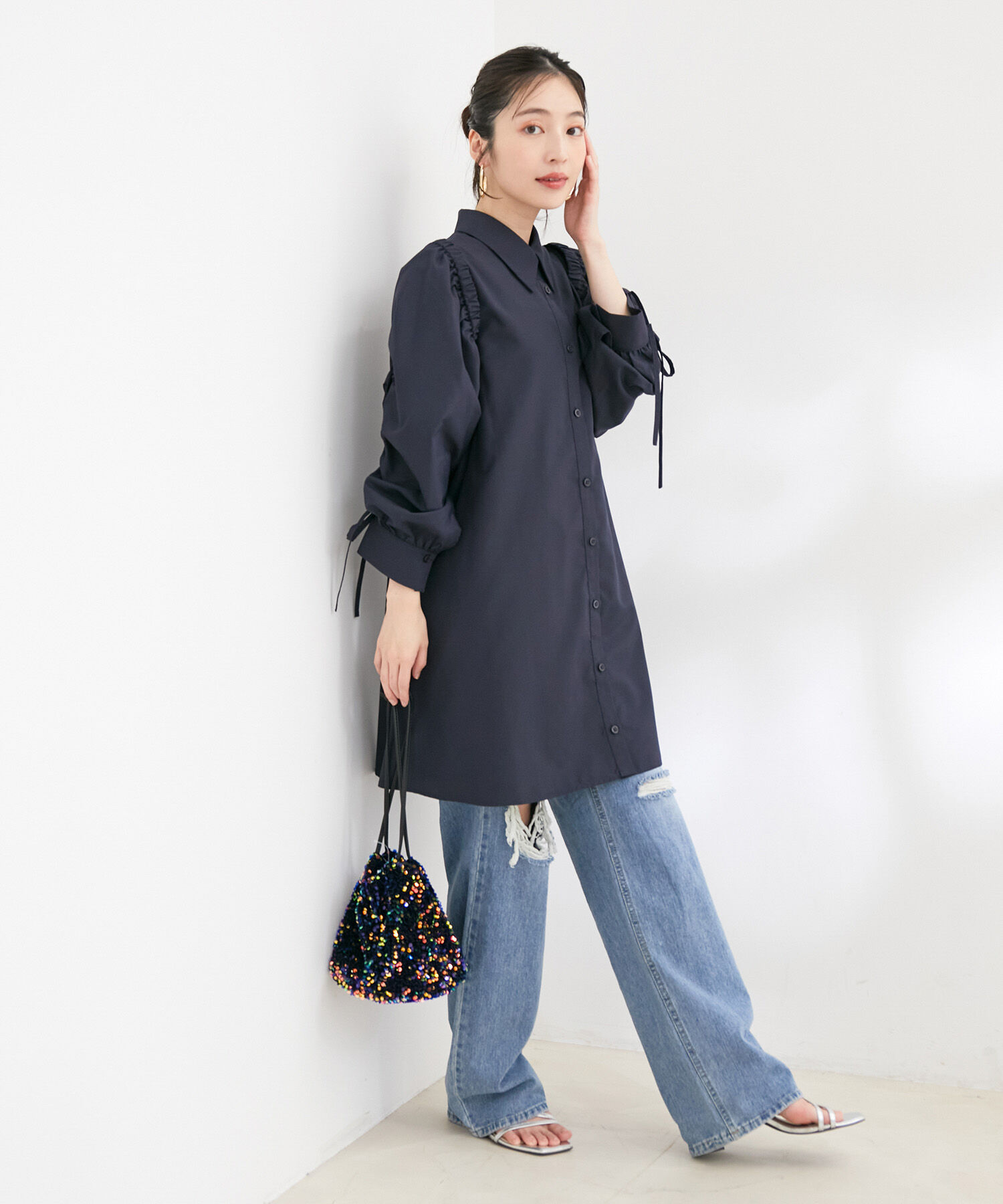 VIS「【洗える】【マルチWAY】ボレロ付きミニシャツワンピース」|その他|