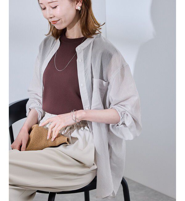 Rope&rsquo;Picnic「着丈が選べるバンドカラーストライプシアーシャツ」|シャツ・ブラウス|