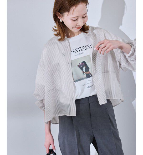 Rope&rsquo;Picnic「着丈が選べるバンドカラーストライプシアーシャツ」|シャツ・ブラウス|