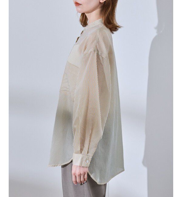 Rope&rsquo;Picnic「着丈が選べるバンドカラーストライプシアーシャツ」|シャツ・ブラウス|