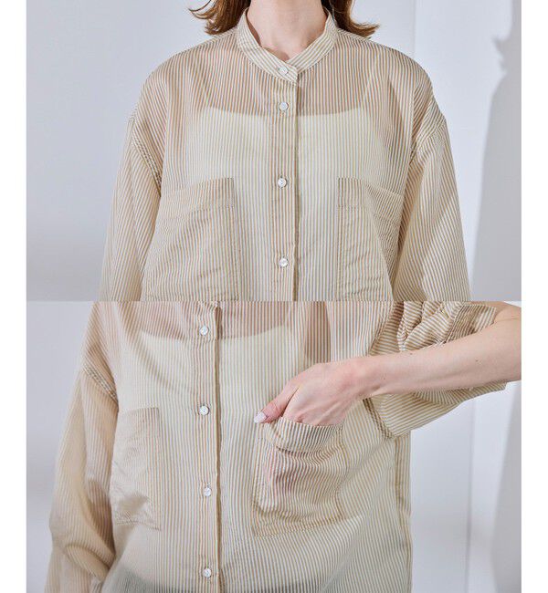 Rope&rsquo;Picnic「着丈が選べるバンドカラーストライプシアーシャツ」|シャツ・ブラウス|