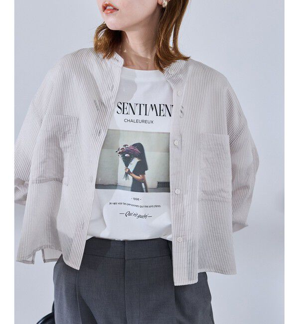 Rope&rsquo;Picnic「着丈が選べるバンドカラーストライプシアーシャツ」|シャツ・ブラウス|