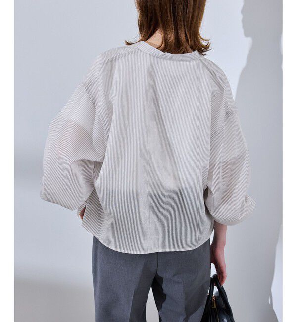 Rope&rsquo;Picnic「着丈が選べるバンドカラーストライプシアーシャツ」|シャツ・ブラウス|