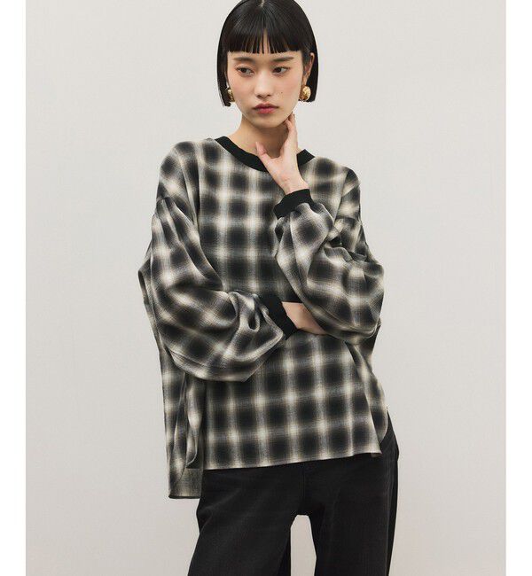 ADAM ET ROPE'「チェックプルオーバー」|Tシャツ・カットソー|ブラック系(02)