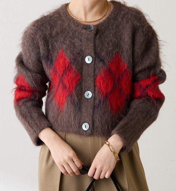  「	アーガイルシャギーカーディガン」|ニット・セーター|