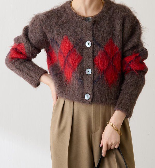  「	アーガイルシャギーカーディガン」|ニット・セーター|