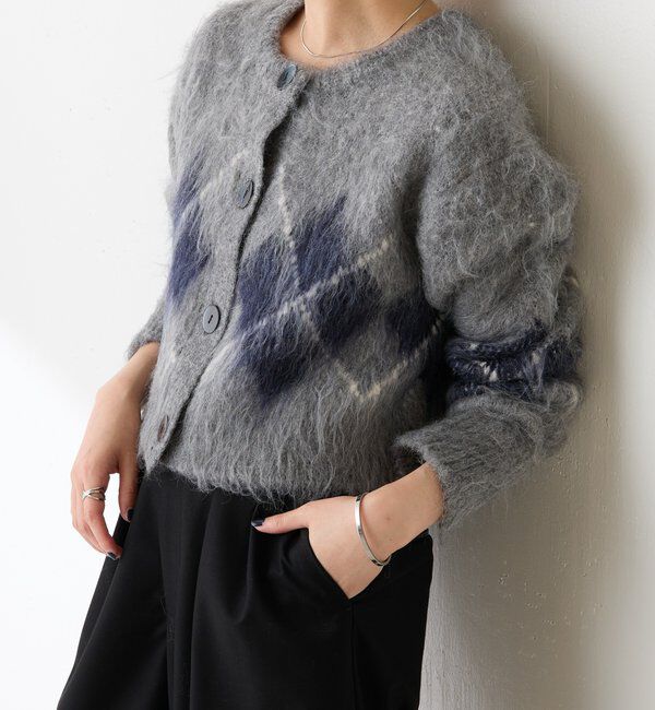  「	アーガイルシャギーカーディガン」|ニット・セーター|グレー