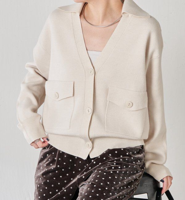  「【襟は取り外し可能】オープンカラーニットカーディガン」|ニット・セーター|
