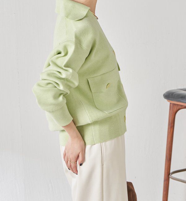  「【襟は取り外し可能】オープンカラーニットカーディガン」|ニット・セーター|