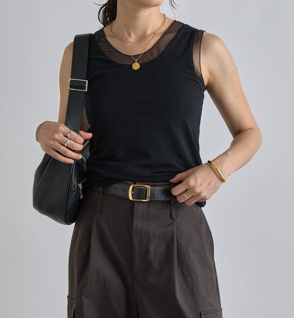  「【抜け感】チュールコンビタンク」|キャミソール|ブラック