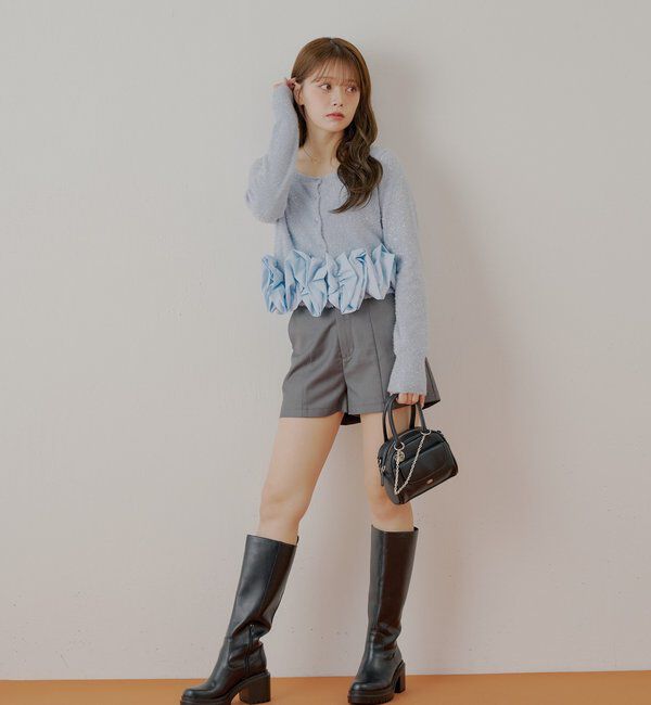  「ねじりフリルデザインラメシャギーカーディガン」|カーディガン|