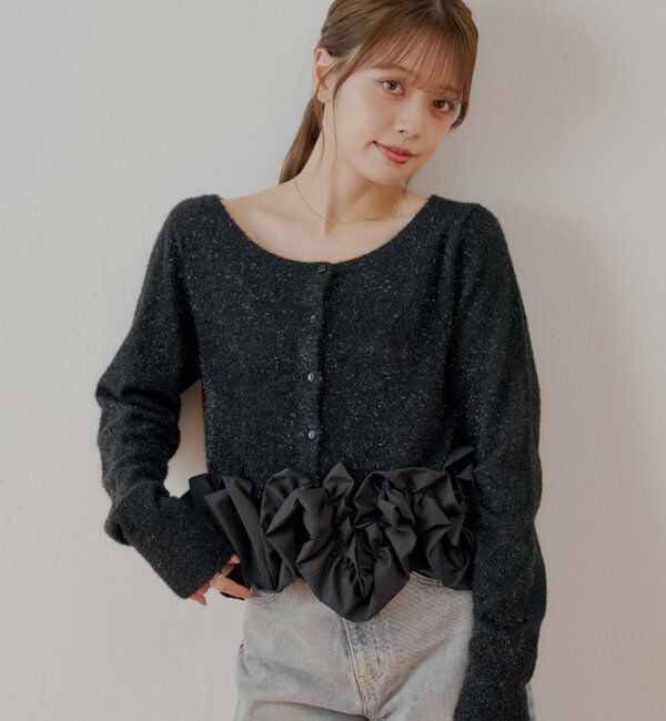  「ねじりフリルデザインラメシャギーカーディガン」|カーディガン|