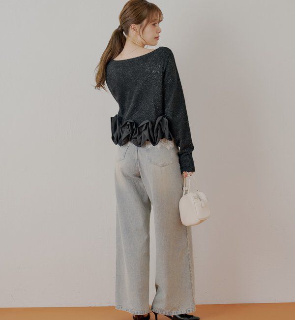  「ねじりフリルデザインラメシャギーカーディガン」|カーディガン|
