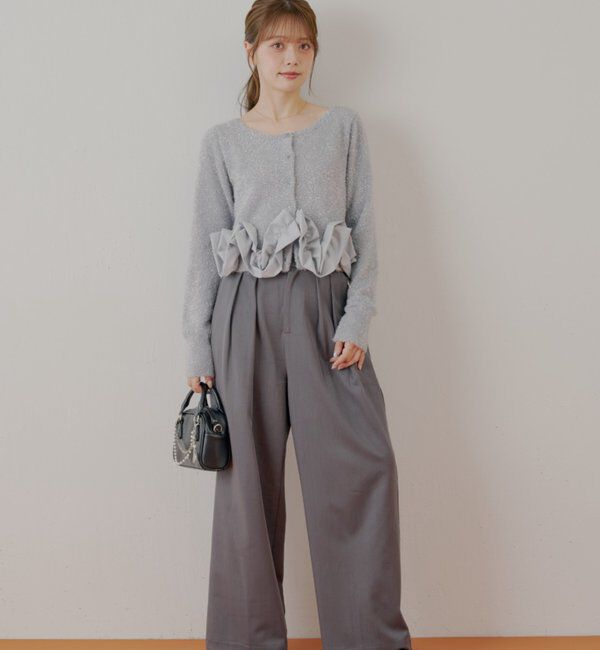  「ねじりフリルデザインラメシャギーカーディガン」|カーディガン|