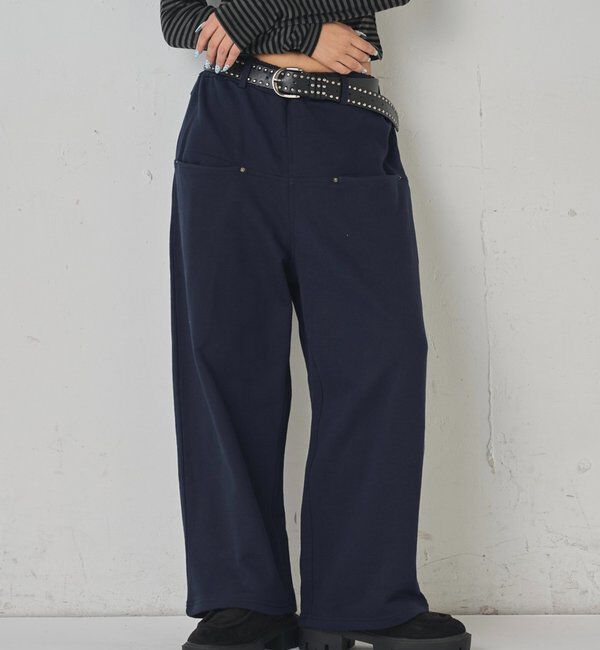  「【低身長・高身長対応】SLASH POCKET SWEAT EASY PANTS」|チノ|ネイビー