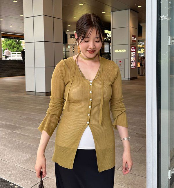  「【インフルエンサー＠komorin_コラボ】チョーカーリブカーディガン」|カーディガン|グリーン