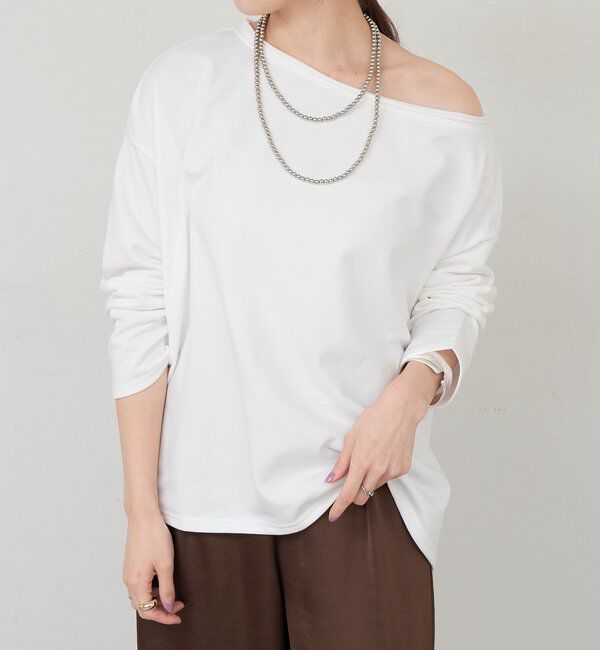  「サイドスリットオフショルスウェット」|Tシャツ・カットソー|ホワイト