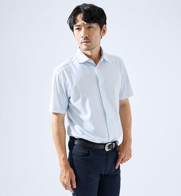 ABAHOUSE「【形状安定性 / 伸縮性】トリコットストライプ 半袖シャツ」|シャツ・ブラウス|ライトグレー