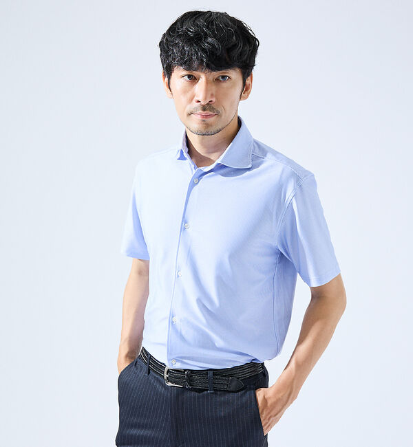 ABAHOUSE「【形状安定性 / 伸縮性】トリコットストライプ 半袖シャツ」|シャツ・ブラウス|サックスブルー