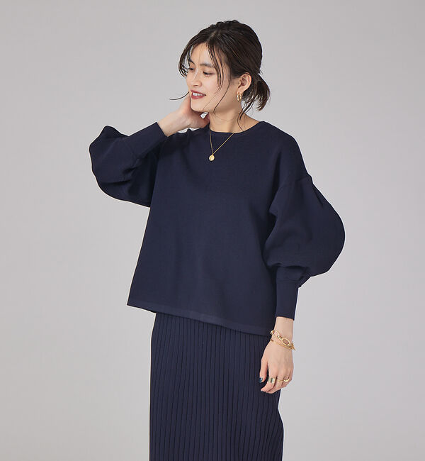 Rouge vif「【セットアップ対応】ボリュームスリーブストレッチニットプルオーバー」|ニット・セーター|ネイビー