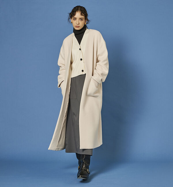 Rouge vif「ノーカラー ロングコート」|ノーカラーコート|