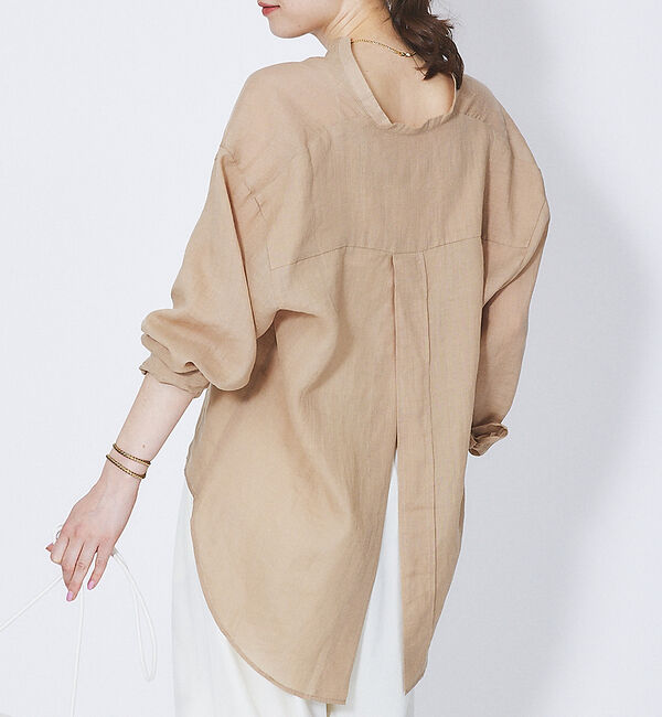Rouge vif「麻バックスリットVネックシャツ」|シャツ・ブラウス|ベージュ