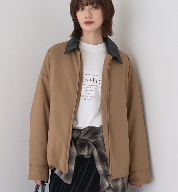 Rouge vif「異素材衿パフィブルゾン/ハンティングジャケット」|ブルゾン・スタジャン|モカ