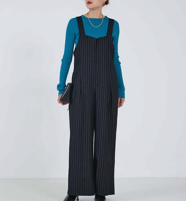 qualite「ウールサキソニーサロペット」|オールインワン|ストライプ