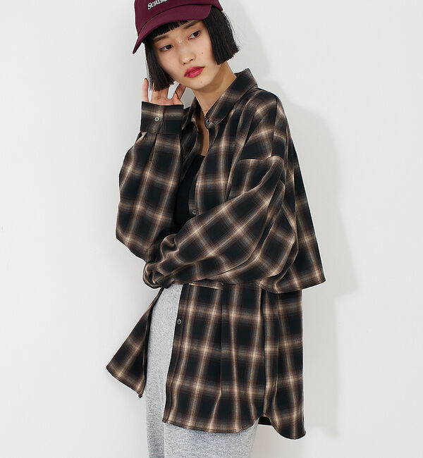 NOMINE「【ユニセックス】ロングヨーク オーバーサイズ チェックシャツ」|シャツ・ブラウス|