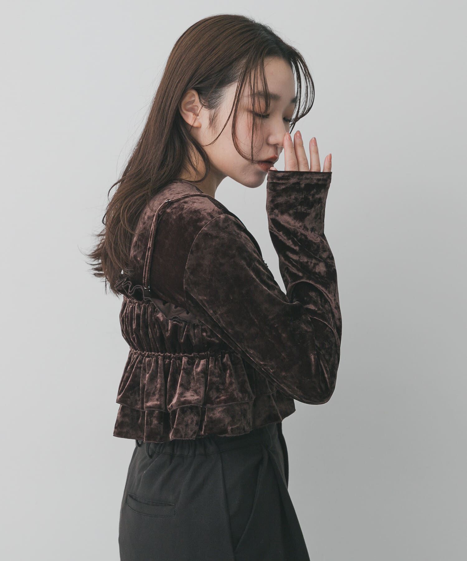 SENSE OF PLACE by URBAN RESEARCH「『洗濯可』フリルビスチェセットベロアトップ」|Tシャツ・カットソー|