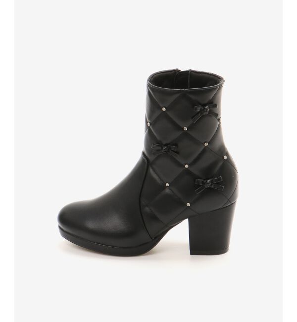  「キルティングビジューリボンブーツ」|ショートブーツ|