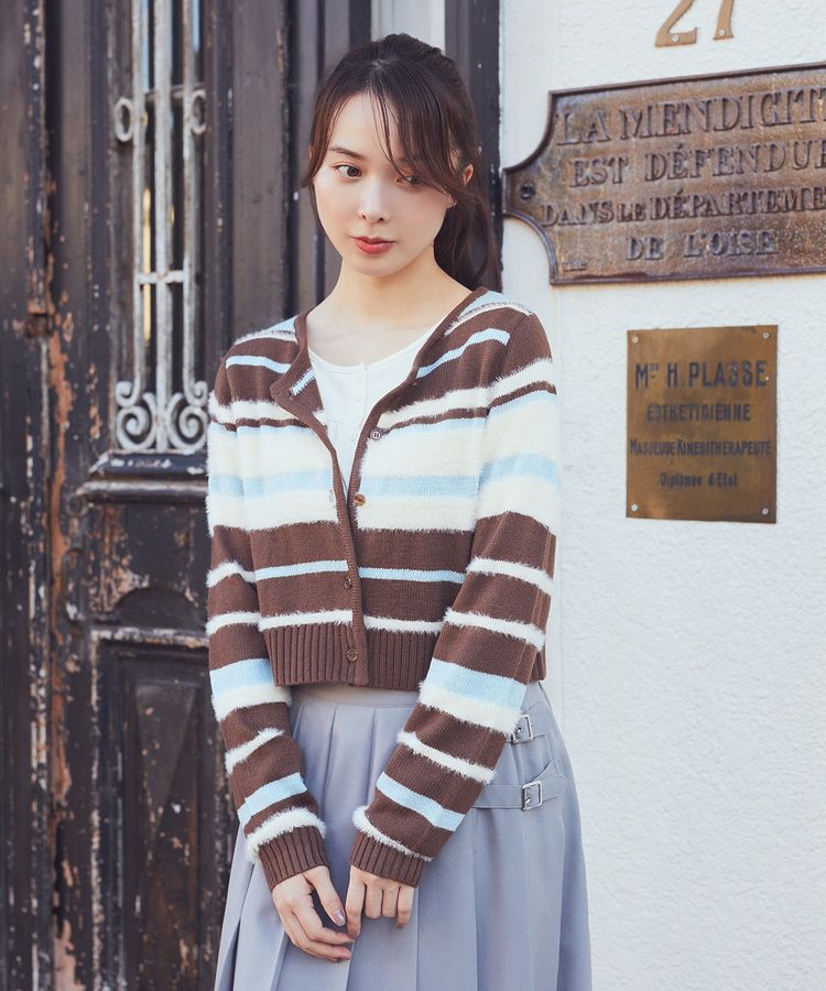 earth music&ecology「マルチボーダーコンパクトカーディガン」|カーディガン|