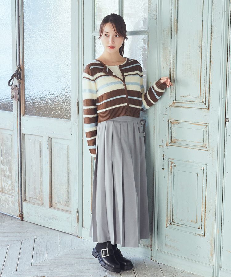 earth music&ecology「マルチボーダーコンパクトカーディガン」|カーディガン|